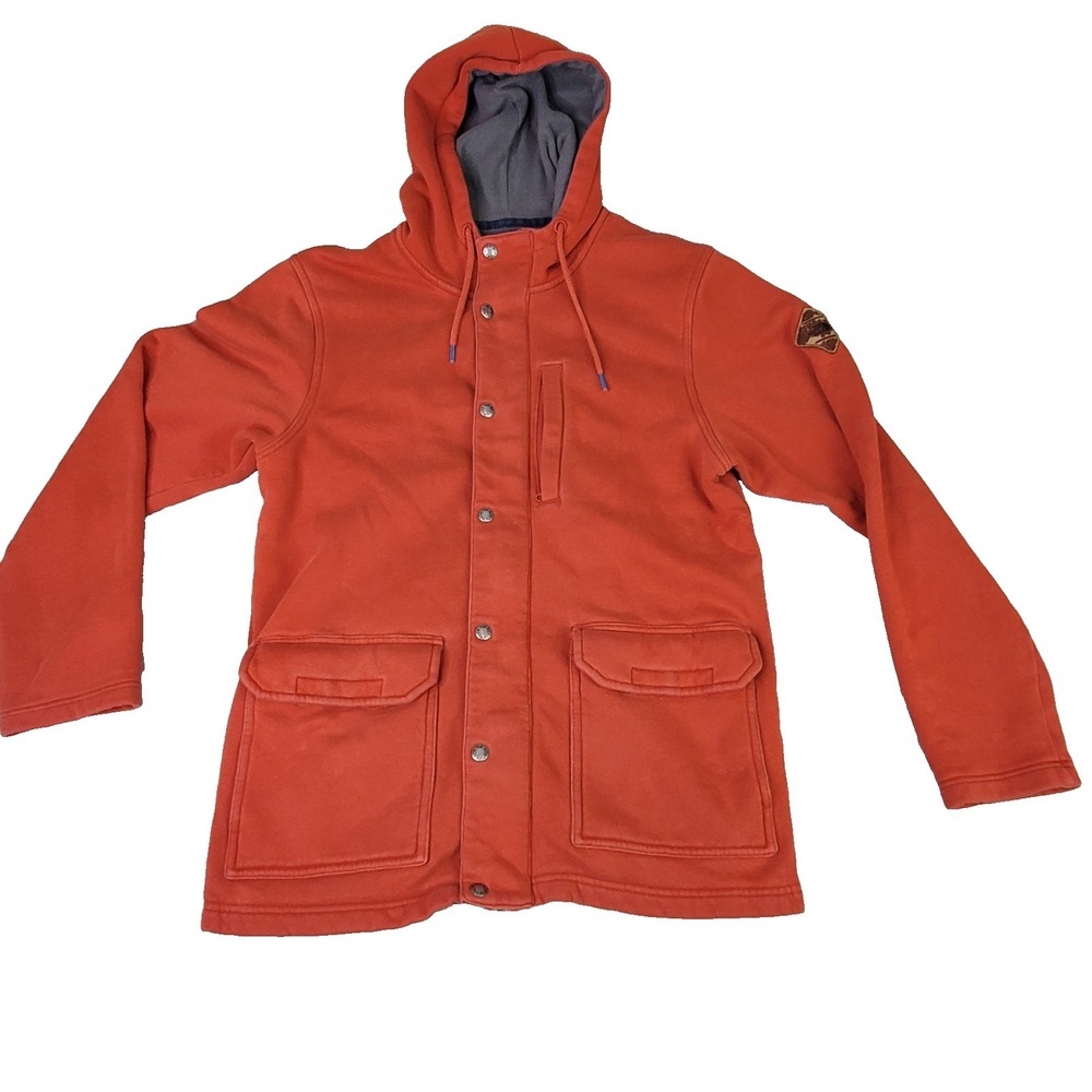 The North Face Mens Small Full Zip‎ Snap Hoodie Jacket Orange Fleece Hiking